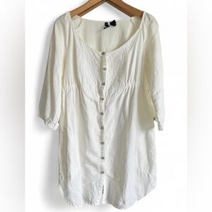 Mango Womens White Peasant Cottagecore Prairie Cotton Button Down Dress Medium